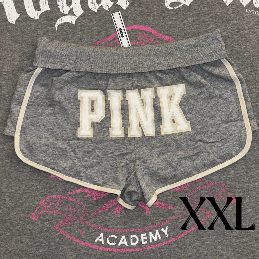 Victoria's Secret PINK Relaxed Fit Campus Terry Foldover Shorts Heather Gray